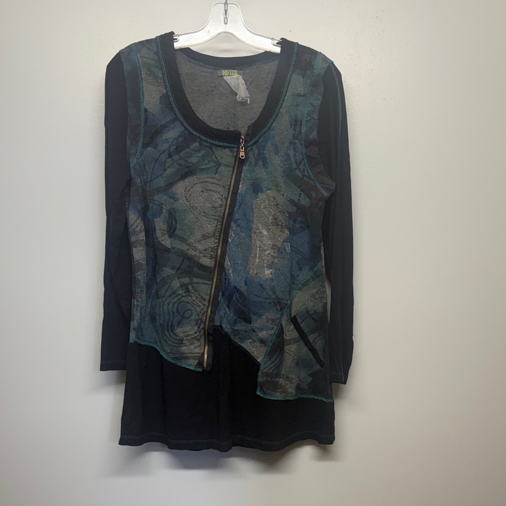 Dolcezza Abstract Blue Zip-Front Mini Dress